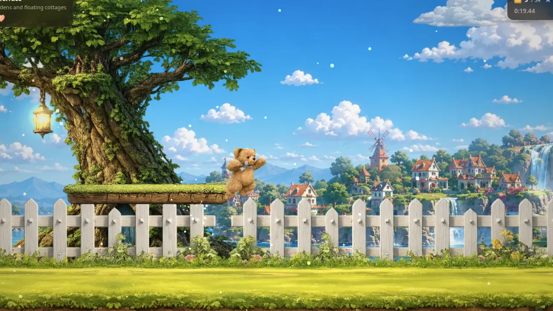 The treetop level of a commissioned platformer, with painted branches at several heights.