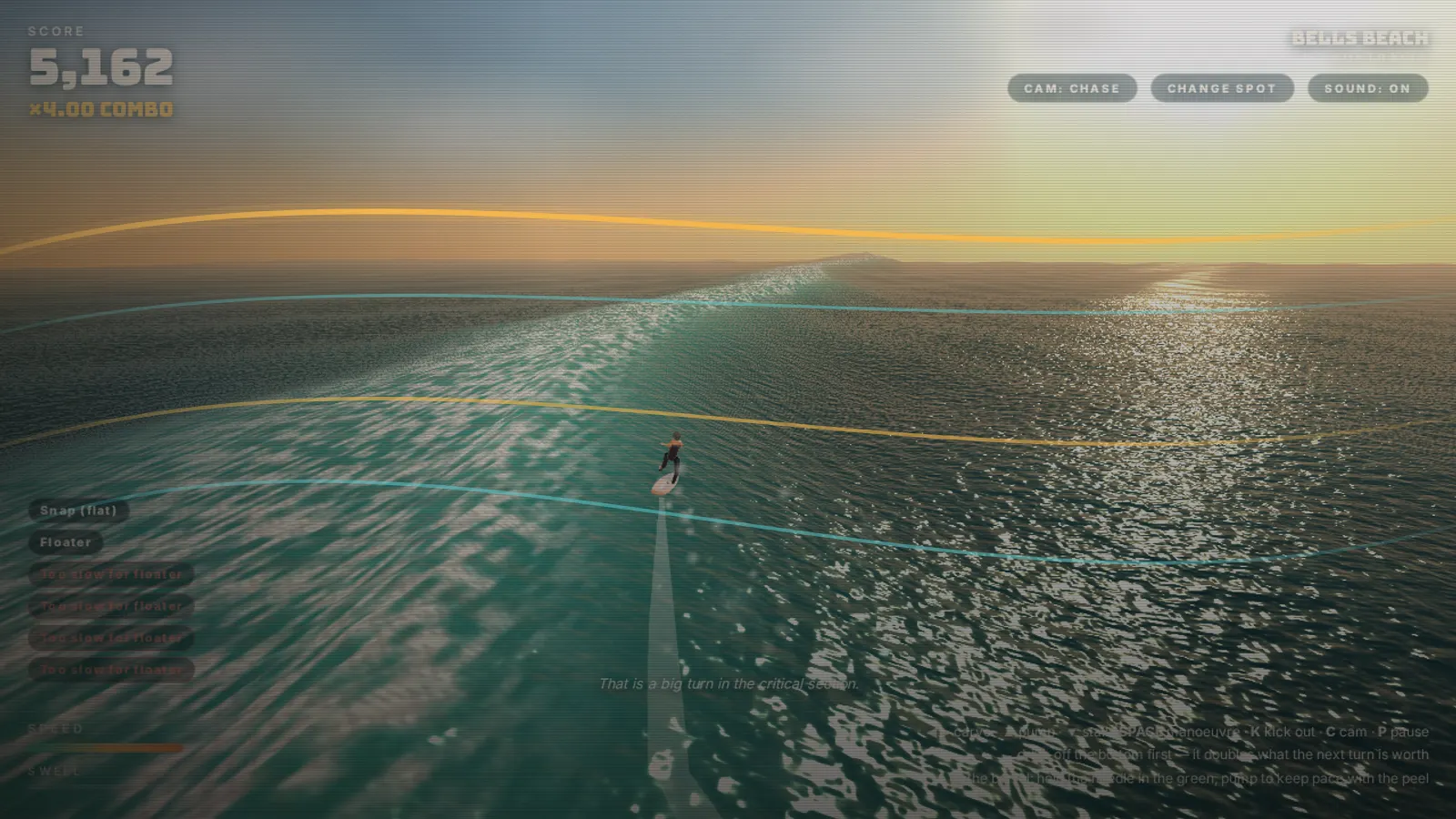 Score and combo counter during a run in Golden Hour: World Surf.