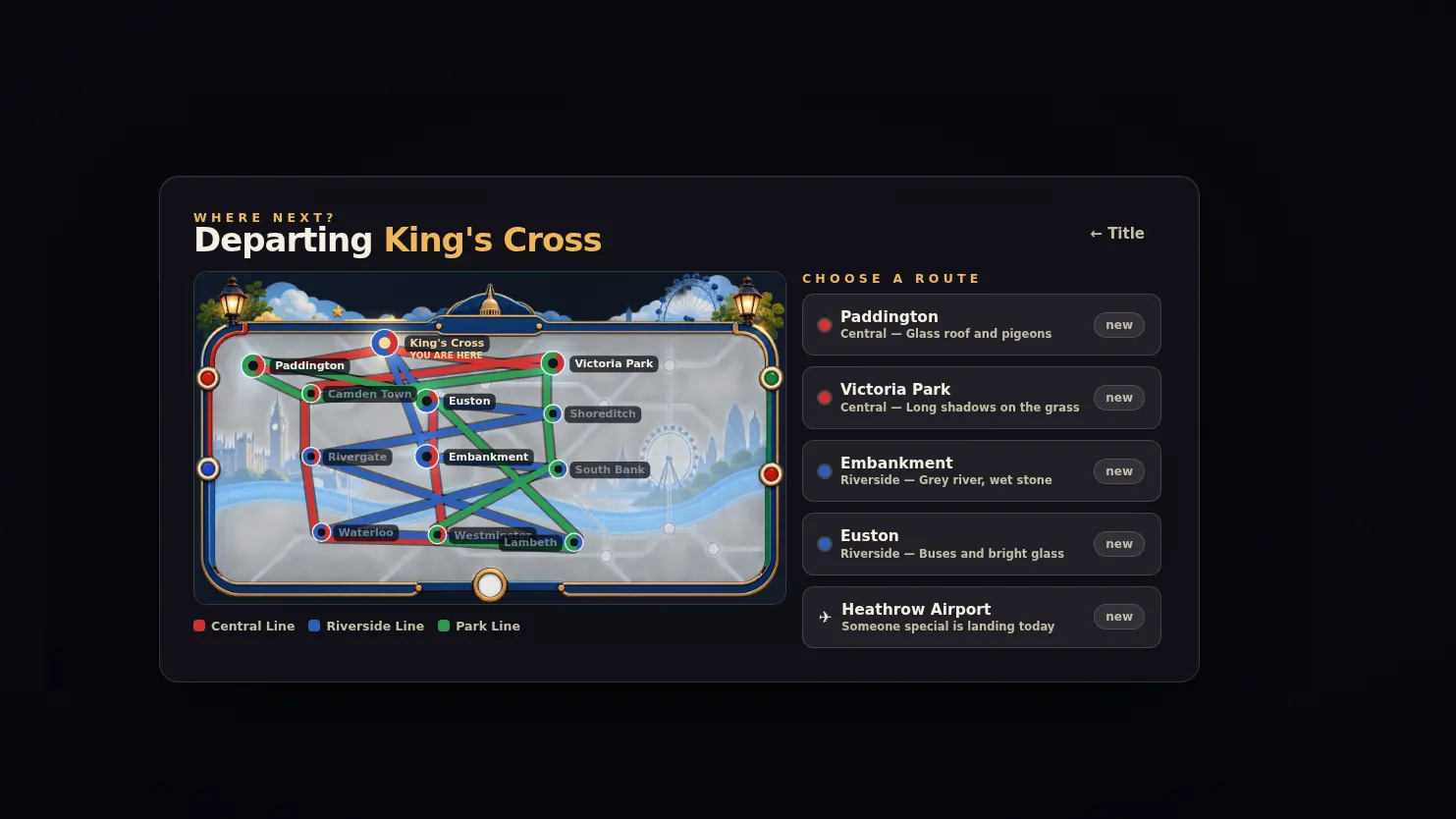 The journey map from a commissioned adventure game.