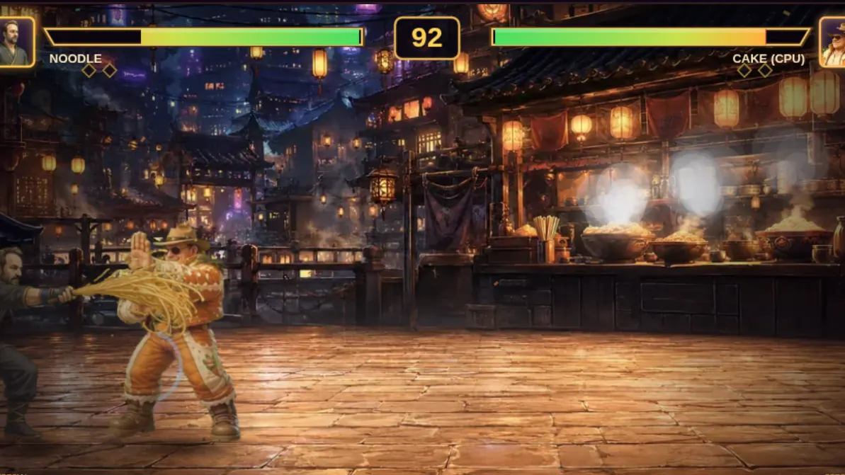Two hand-painted fighters facing off in a commissioned game.