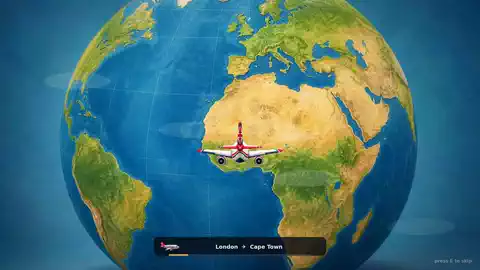 Animated clip of the flight from London to Cape Town in Edward & B.Bear, with the aircraft tracking across a turning globe.