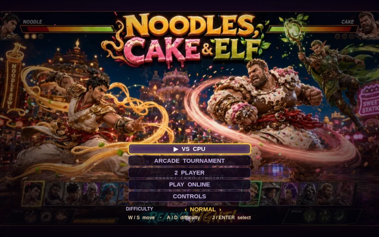 Painted title screen from a commissioned wedding fighter game, showing the couple as the headline characters.