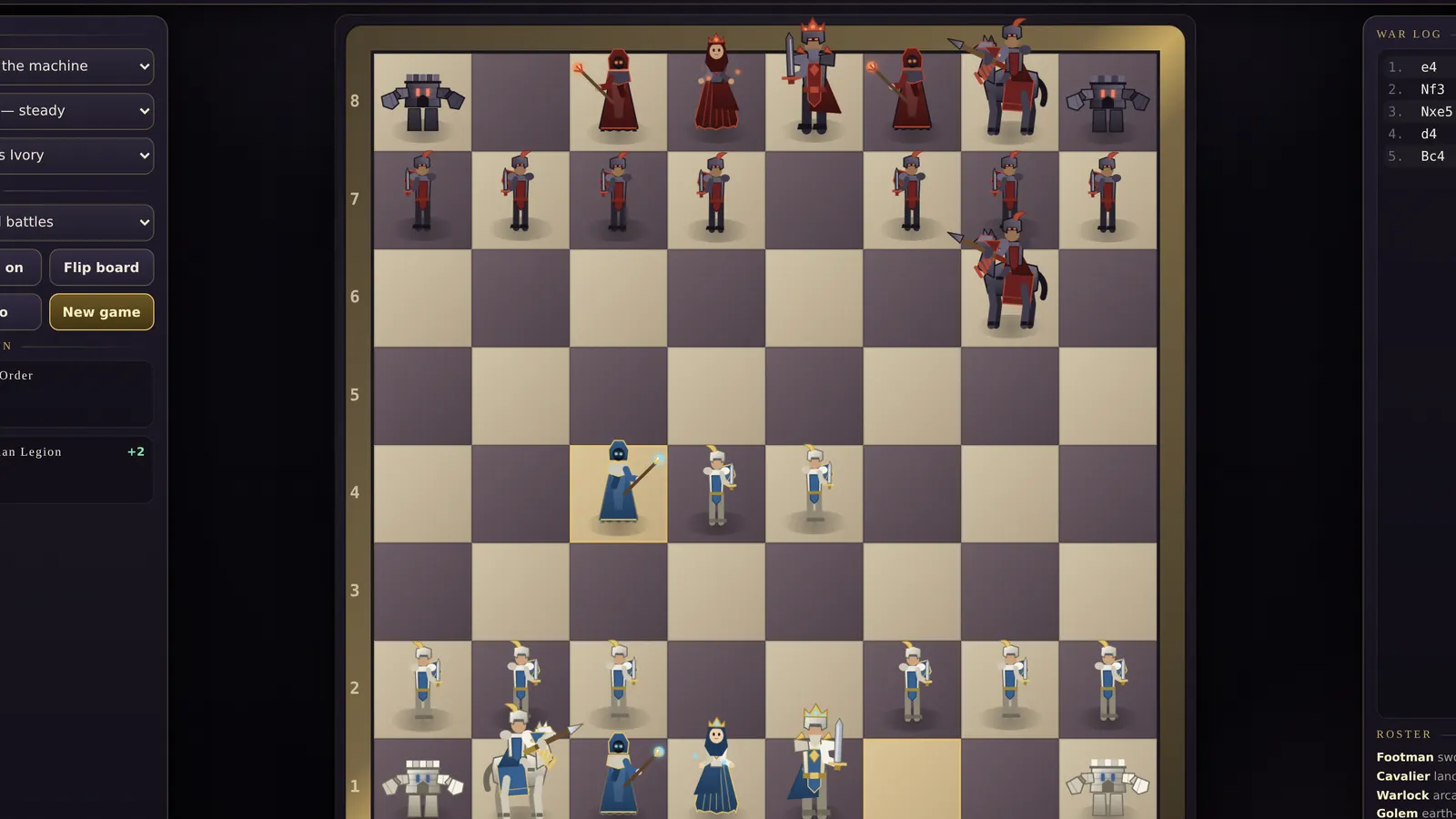 The war log panel from a commissioned chess game.