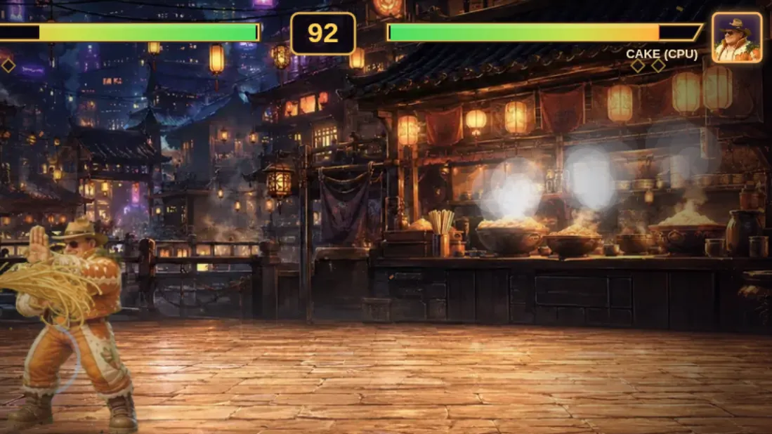 Two hand-painted fighters facing off in a commissioned fighting game.