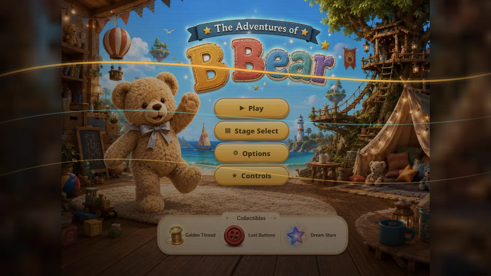 Title screen from The Adventures of B Bear, a commissioned storybook platformer built around a real teddy bear.