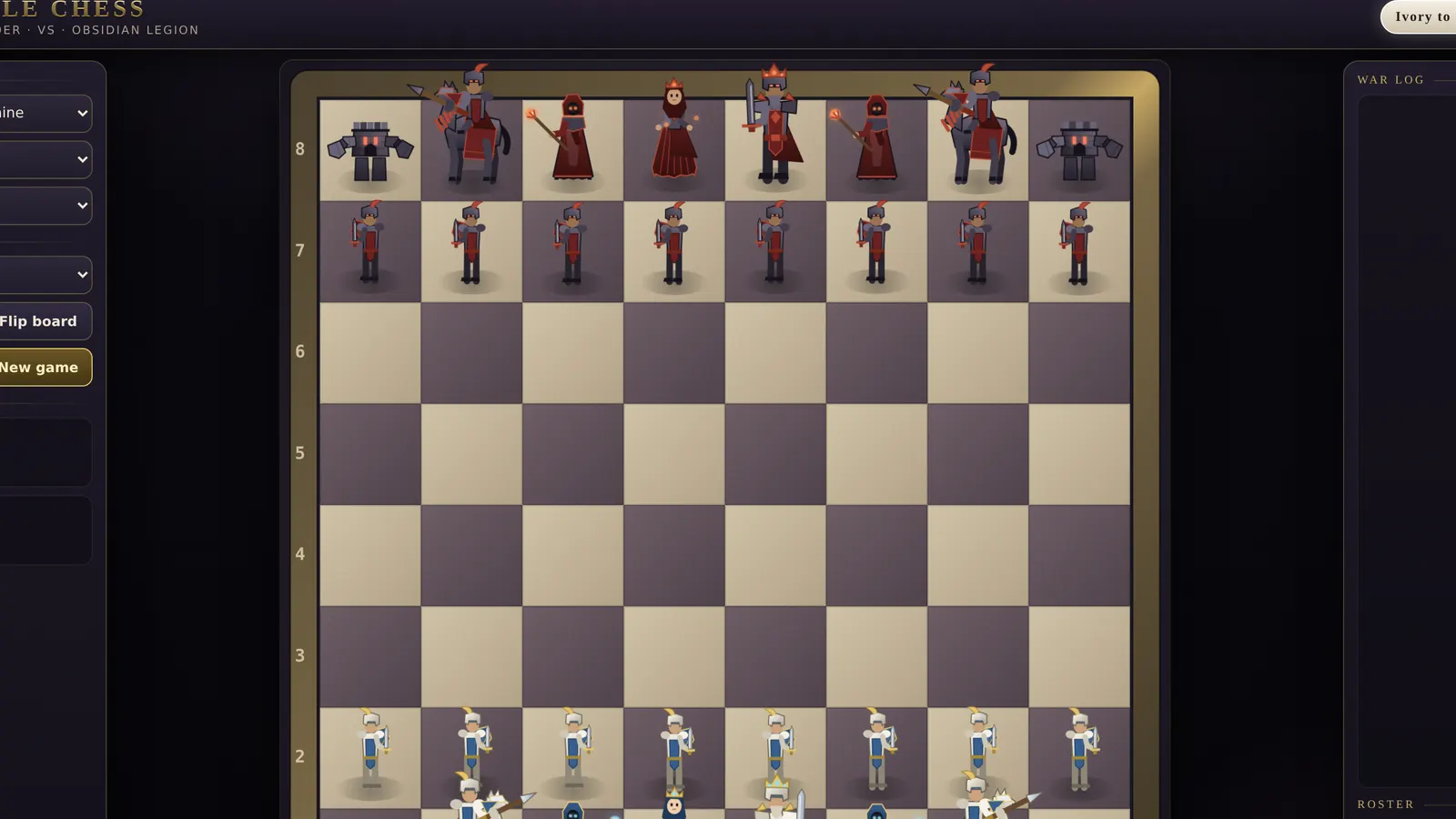 The opening position of a commissioned chess game.