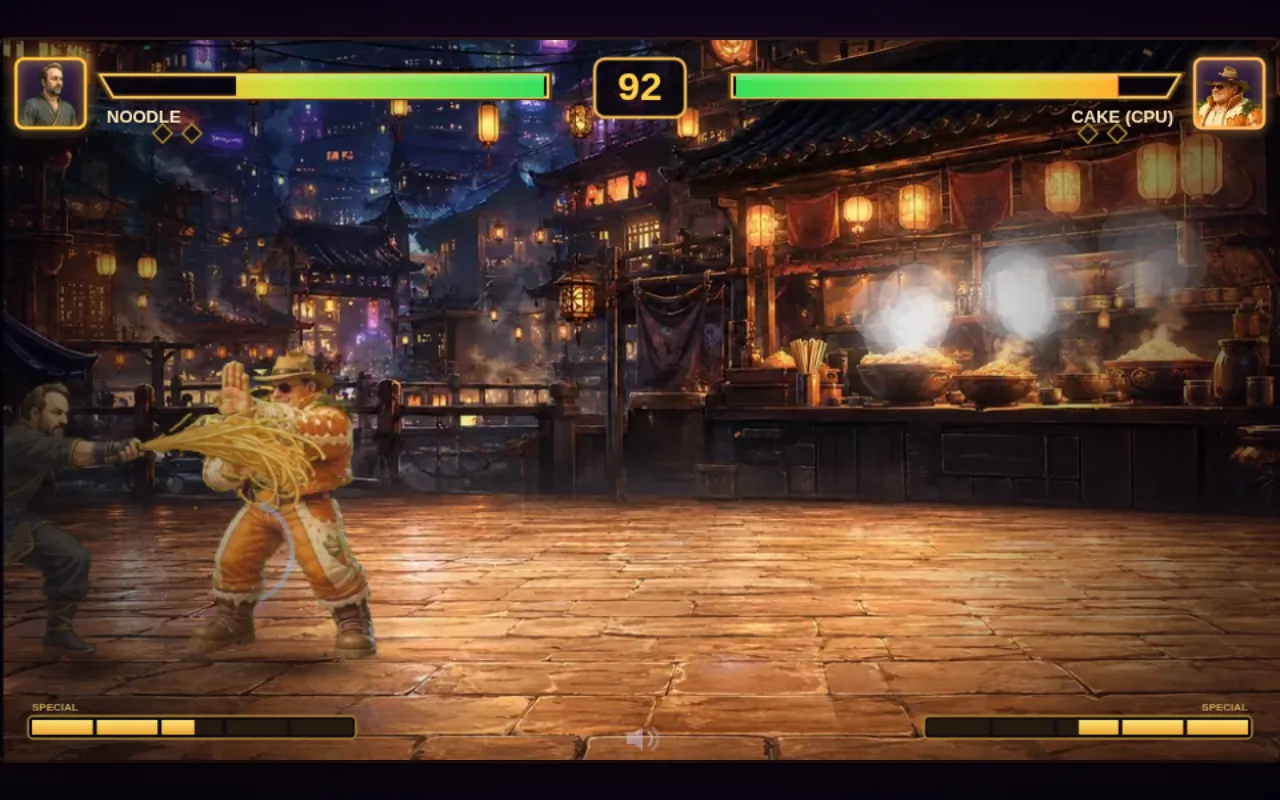 Two hand-painted fighters facing off in a commissioned fighting game.