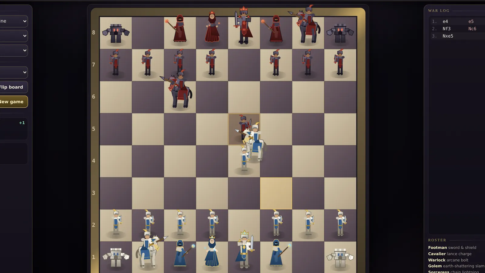 A cavalier landing a lance strike on a footman in Fighting Chess, a custom game where every capture is fought out.