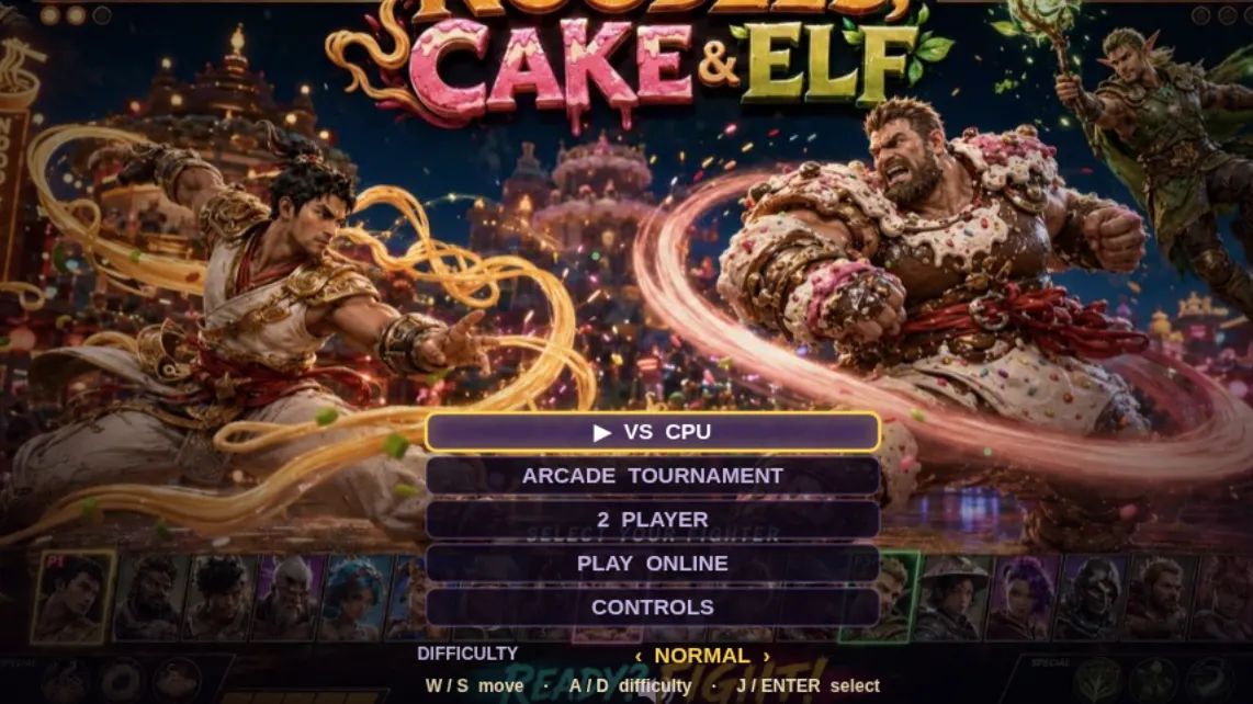 The title screen of a commissioned fighting game.
