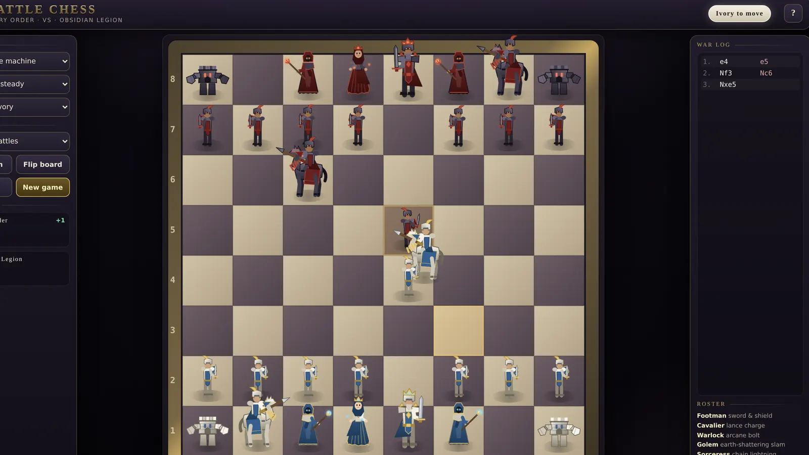 A cavalier landing a strike in a commissioned chess game.